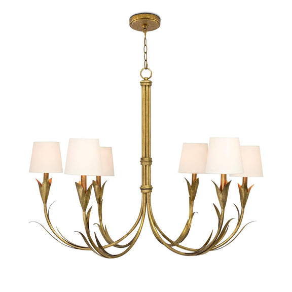 River Reed Chandelier Small - Antique Gold Leaf & Natural Linen Shade