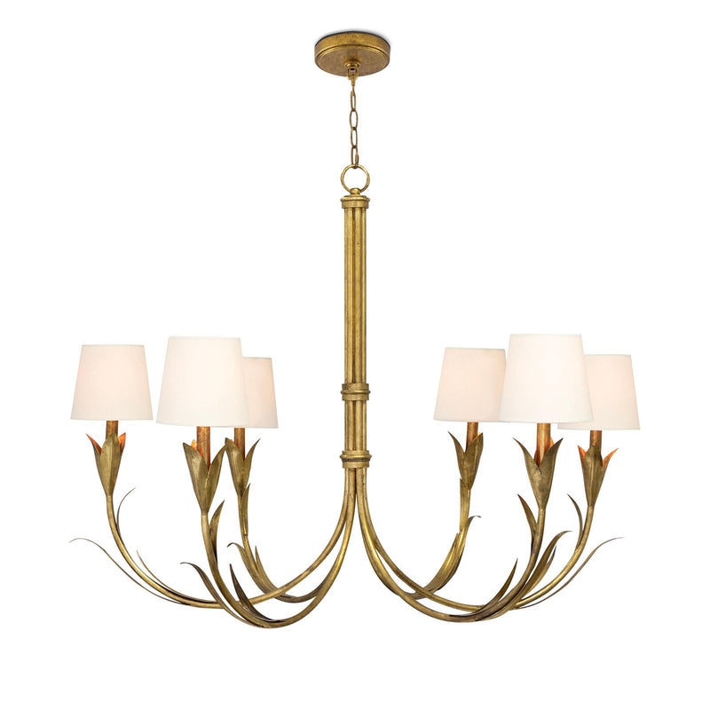 River Reed Chandelier Small - Antique Gold Leaf & Natural Linen Shade
