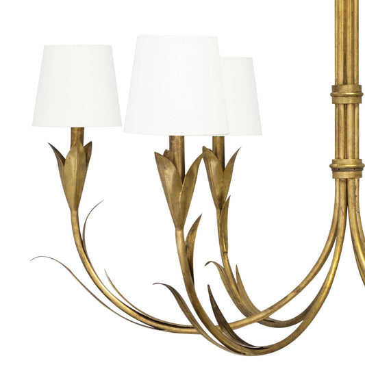 River Reed Chandelier Small - Antique Gold Leaf & Natural Linen Shade