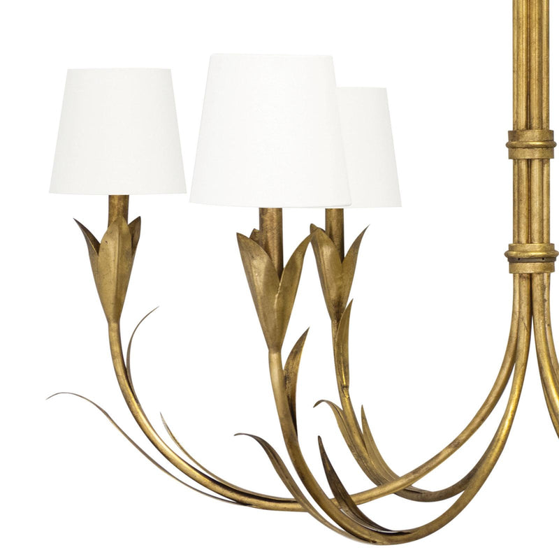 River Reed Chandelier Small - Antique Gold Leaf & Natural Linen Shade