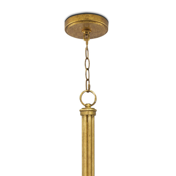 River Reed Chandelier Small - Antique Gold Leaf & Natural Linen Shade