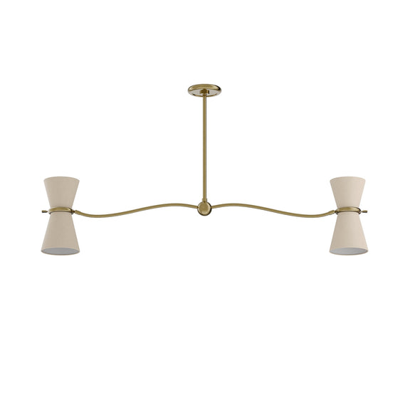 Gable Linear Chandelier - Antique Natural Brass & Oyster Shade