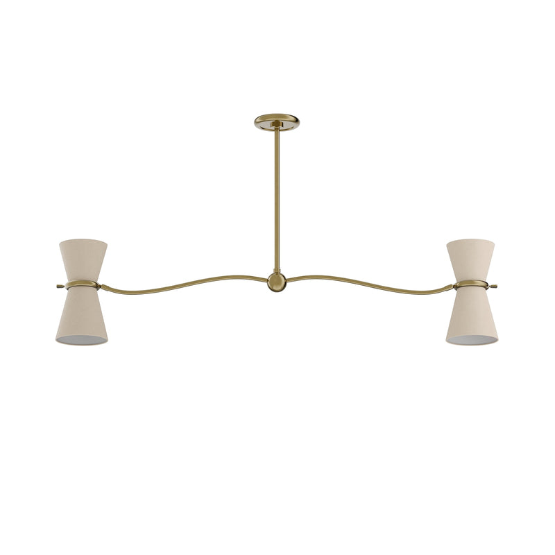 Gable Linear Chandelier - Antique Natural Brass & Oyster Shade