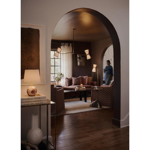 Gable Linear Chandelier - Antique Natural Brass & Oyster Shade