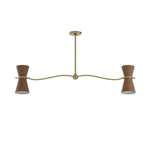Gable Linear Chandelier - Antique Natural Brass & Russet Shade