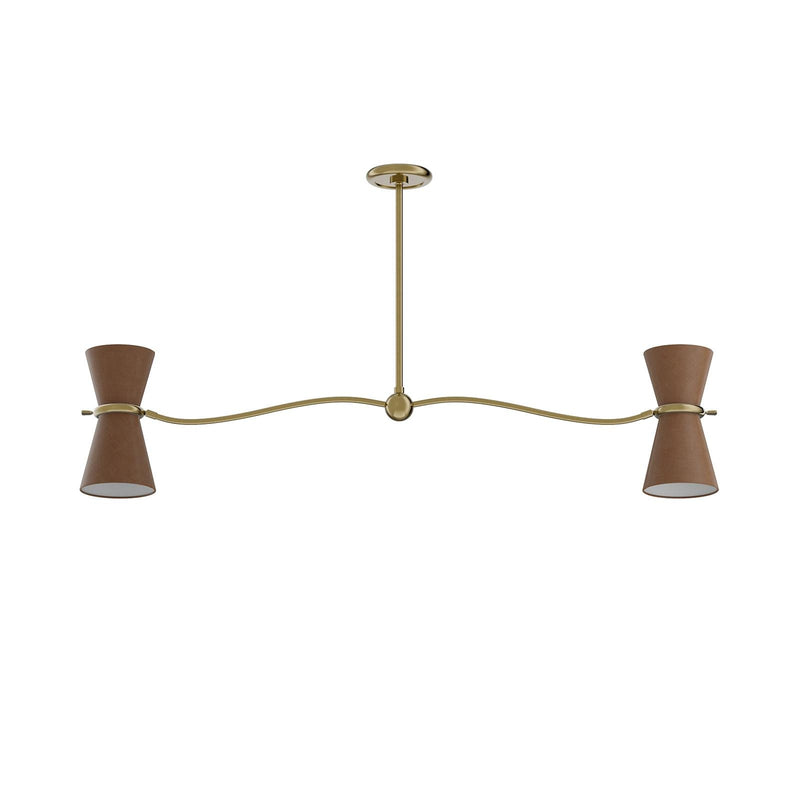 Gable Linear Chandelier - Antique Natural Brass & Russet Shade