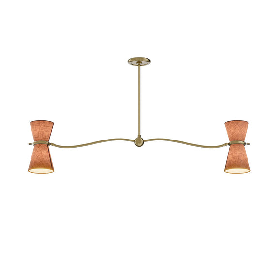 Gable Linear Chandelier - Antique Natural Brass & Russet Shade