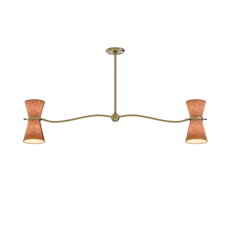 Gable Linear Chandelier - Antique Natural Brass & Russet Shade