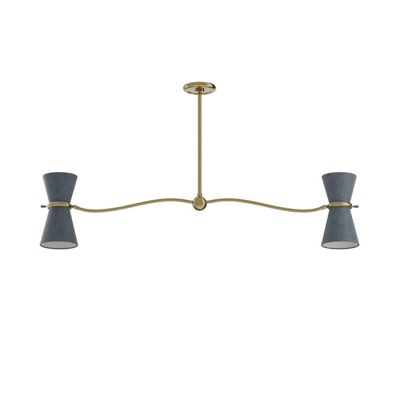 Gable Linear Chandelier - Antique Brass & Storm Blue Shade