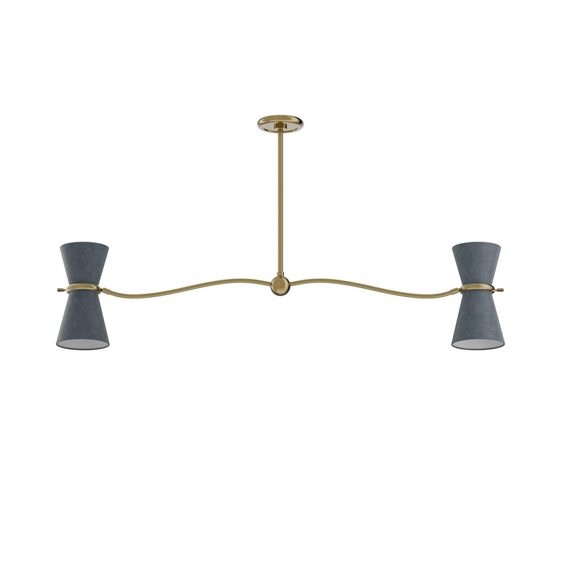 Gable Linear Chandelier - Antique Brass & Storm Blue Shade
