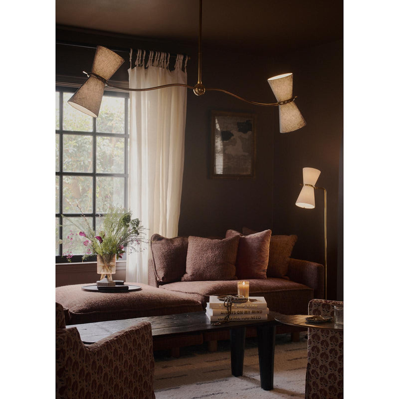 Gable Linear Chandelier - Antique Brass & Storm Blue Shade