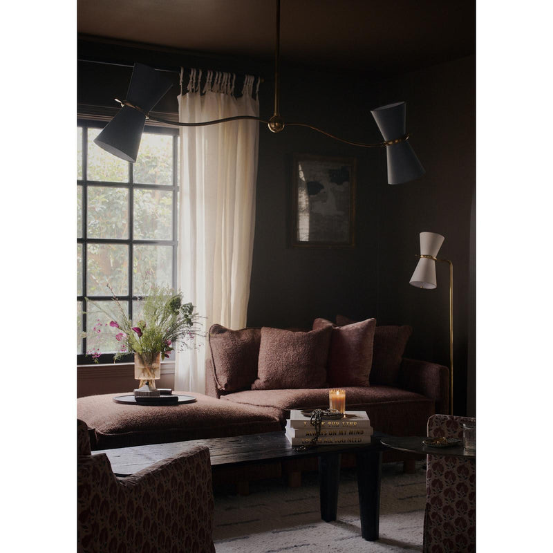 Gable Linear Chandelier - Antique Brass & Storm Blue Shade