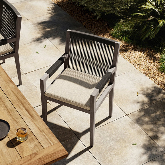 Sherwood Outdoor Dining Armchair, Weathered Grey - Faye Sand