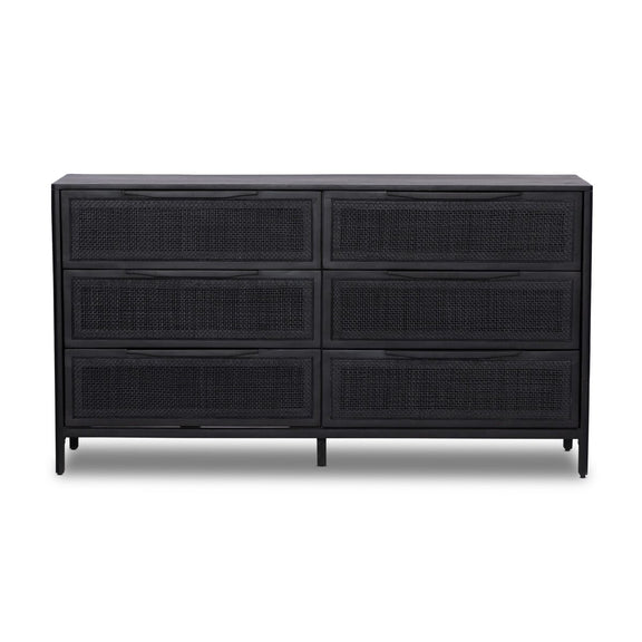 Sydney 6 Drawer Dresser - Black Wash & Black Cane
