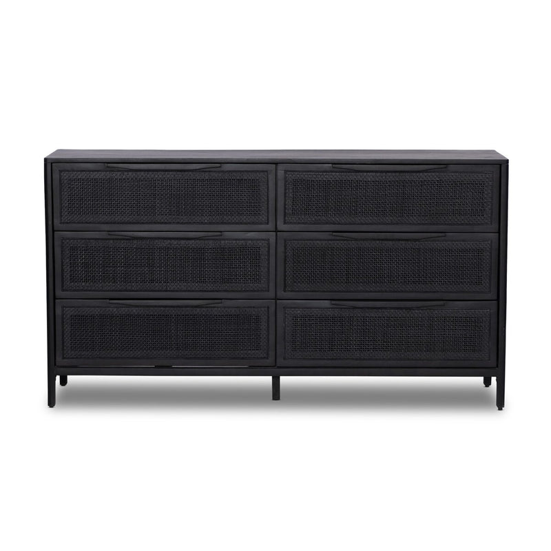 Sydney 6 Drawer Dresser - Black Wash & Black Cane