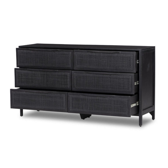 Sydney 6 Drawer Dresser - Black Wash & Black Cane