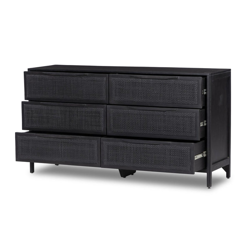 Sydney 6 Drawer Dresser - Black Wash & Black Cane