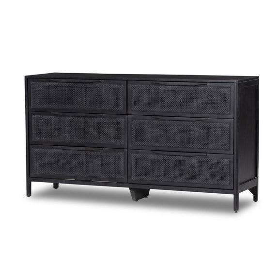 Sydney 6 Drawer Dresser - Black Wash & Black Cane