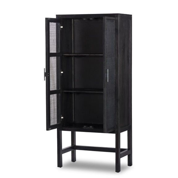 Caprice Narrow Cabinet - Black Wash Mango & Black Cane