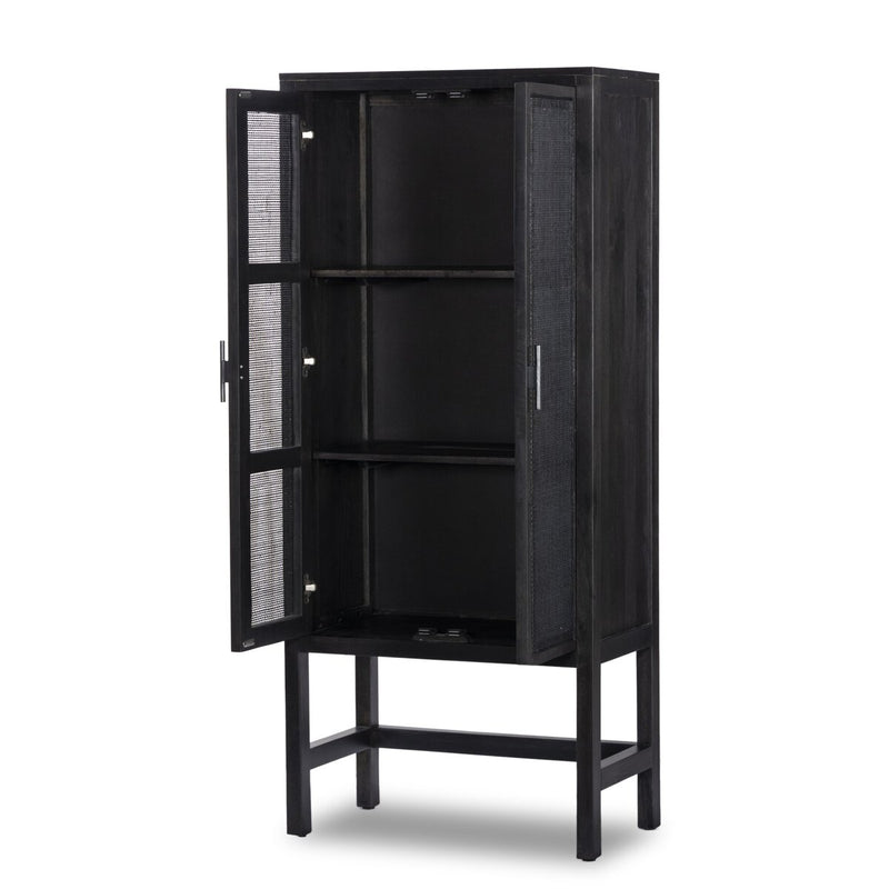 Caprice Narrow Cabinet - Black Wash Mango & Black Cane