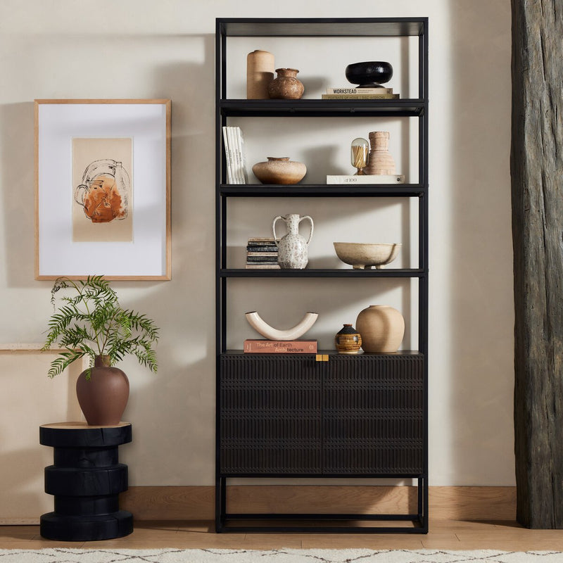 Kelby Bookcase - Carved Vintage Brown