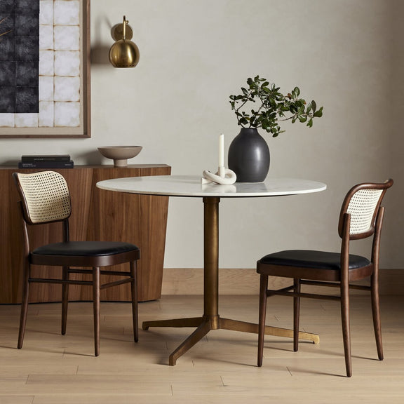 Helen Round Bistro Table - Polished White Marble