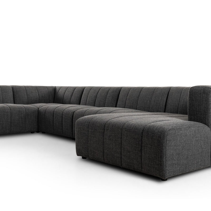 Langham Channeled 6-Piece Chaise Sectional - Saxon Charcoal