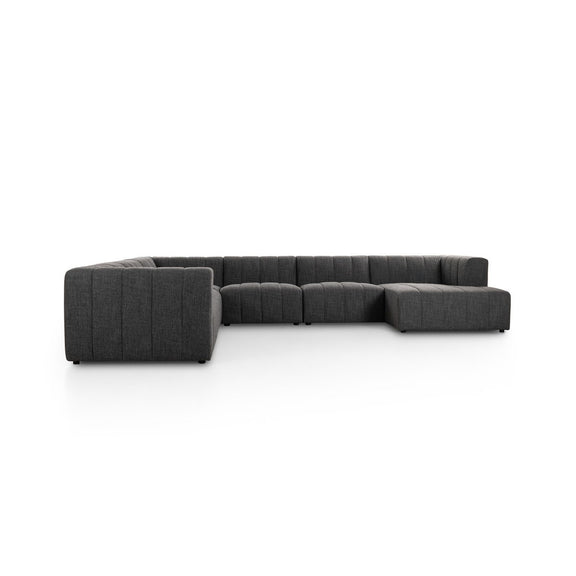 Langham Channeled 6-Piece Chaise Sectional - Saxon Charcoal