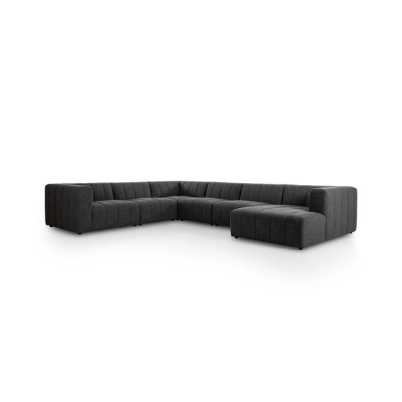 Langham Channeled 6-Piece Chaise Sectional - Saxon Charcoal