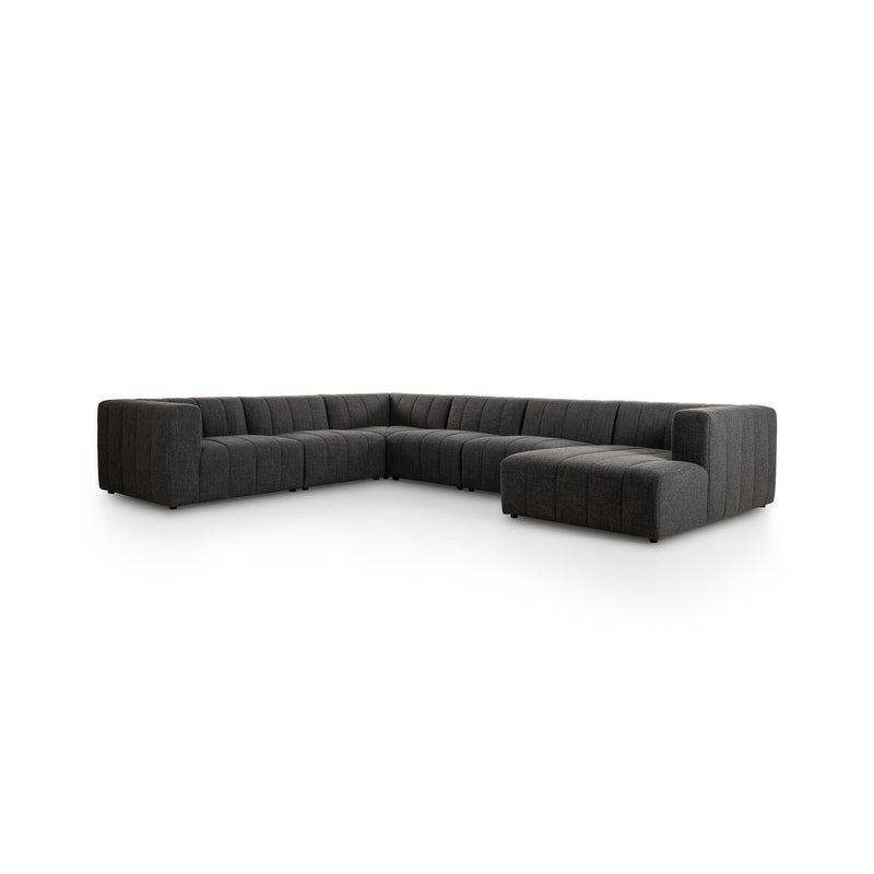Langham Channeled 6-Piece Chaise Sectional - Saxon Charcoal