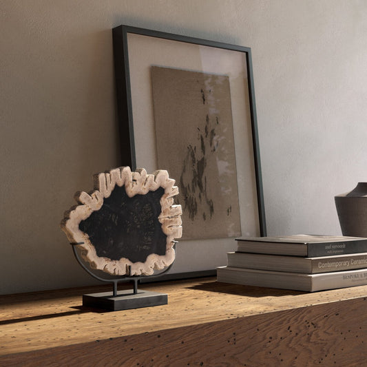 Petrified Wood Sculpture - Matte Black Iron