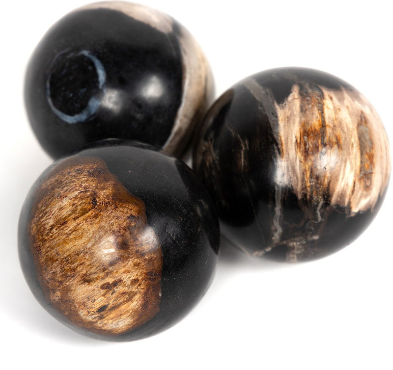 Petrified Wood Balls, Set Of 3 - Dark Petrified Wood
