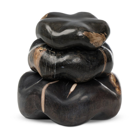 Petrified Wood Organic Sculpture, Set Of 3 - Dark Petrified Wood