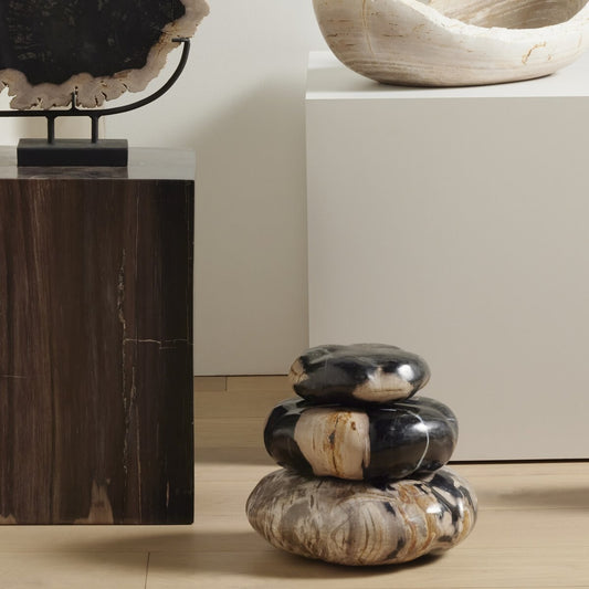 Petrified Wood Organic Sculpture, Set Of 3 - Dark Petrified Wood