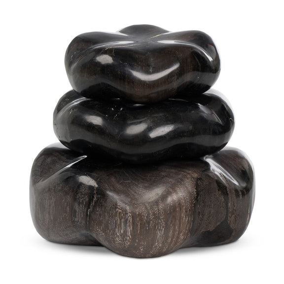 Petrified Wood Organic Sculpture, Set Of 3 - Dark Petrified Wood