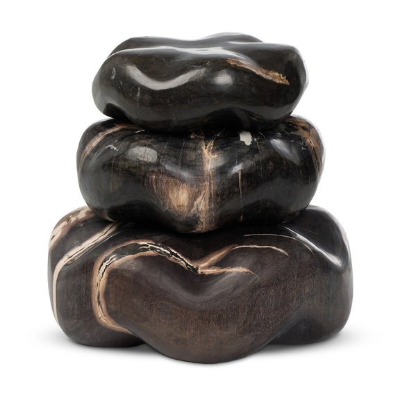 Petrified Wood Organic Sculpture, Set Of 3 - Dark Petrified Wood