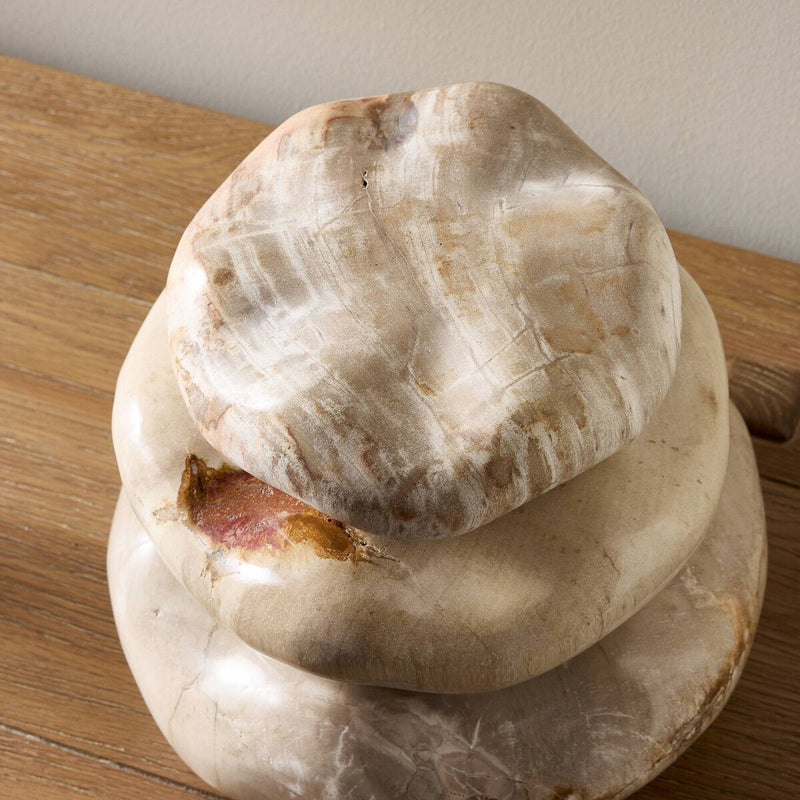 Petrified Wood Organic Sculpture, Set Of 3 - Light Petrified Wood