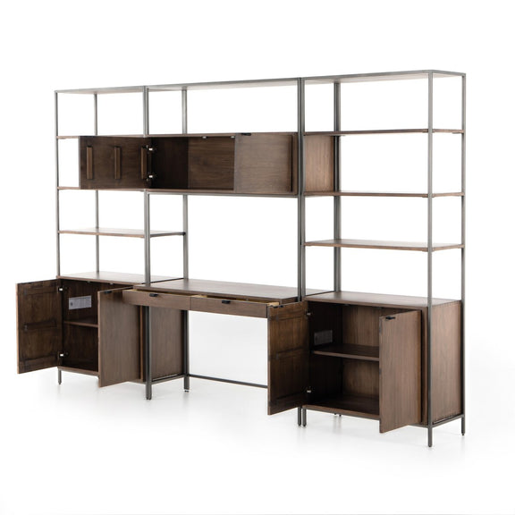 Trey Modular Wall Desk With 2 Bookcases - Auburn