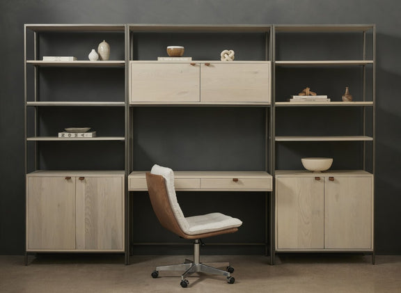 Trey Modular Wall Desk With 2 Bookcases - Dove Poplar