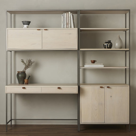 Trey Modular Wall Desk With 1 Bookcase - Dove Poplar