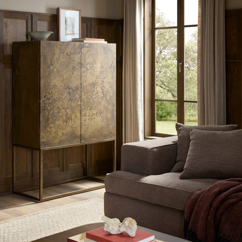 Roman Bar Cabinet - Antiqued Brass Aluminum
