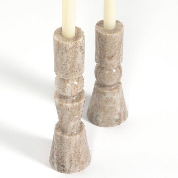 Rosette Taper Candlesticks - Taupe