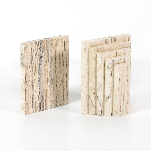 Stepped Bookends - White Travertine