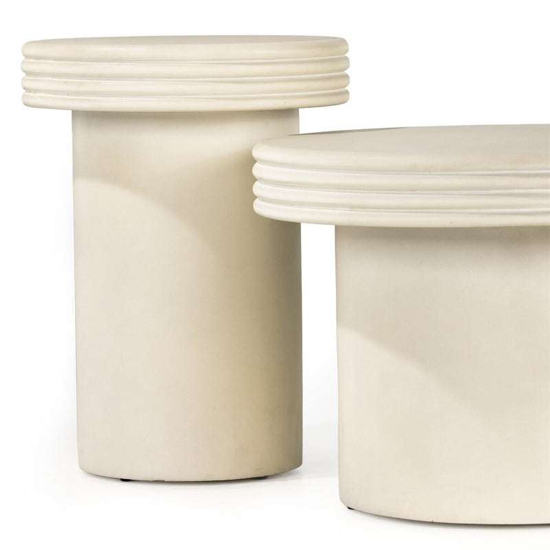 Grecia Outdoor End Table - White Concrete