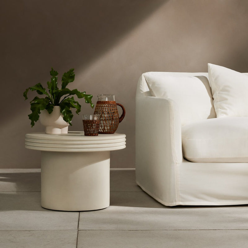 Grecia Outdoor End Table - White Concrete