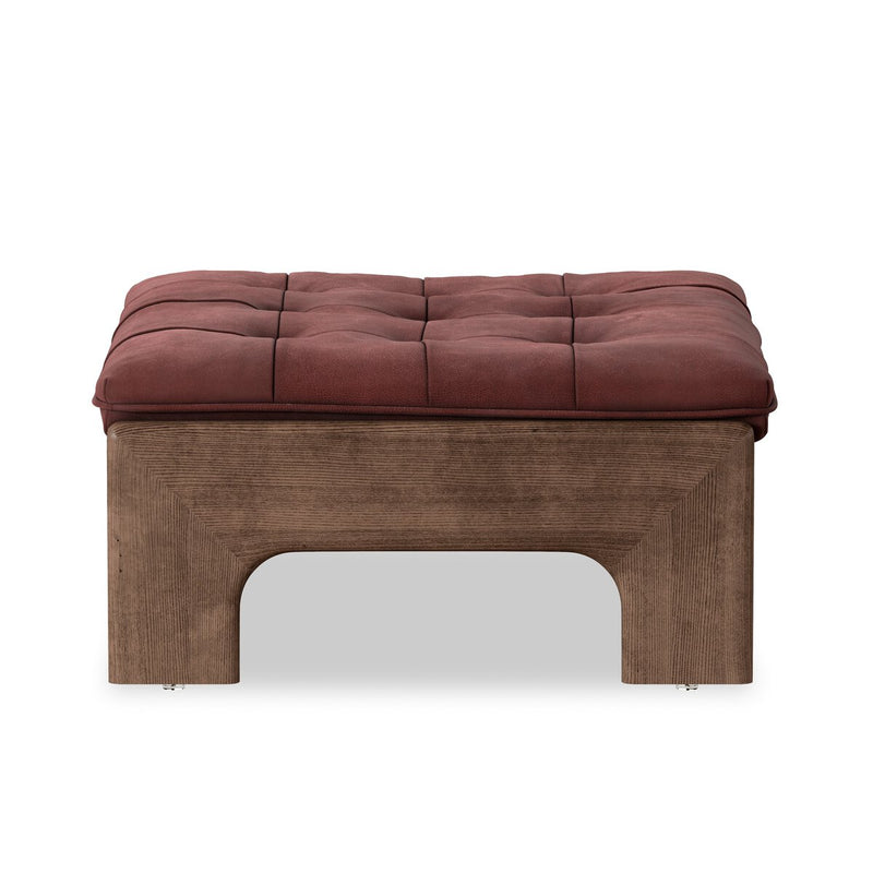 Halston Ottoman - Nubuck Burgundy