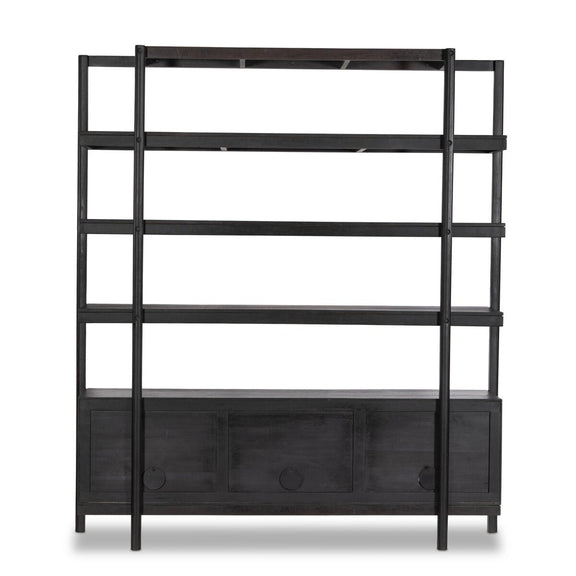 Reza Wide Bookcase - Worn Black Parawood