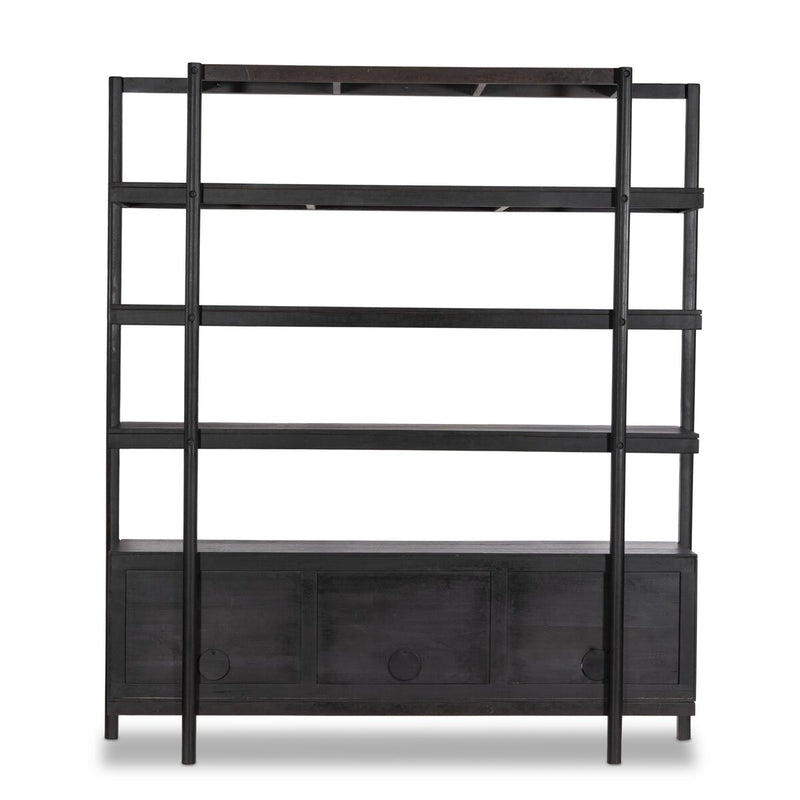 Reza Wide Bookcase - Worn Black Parawood