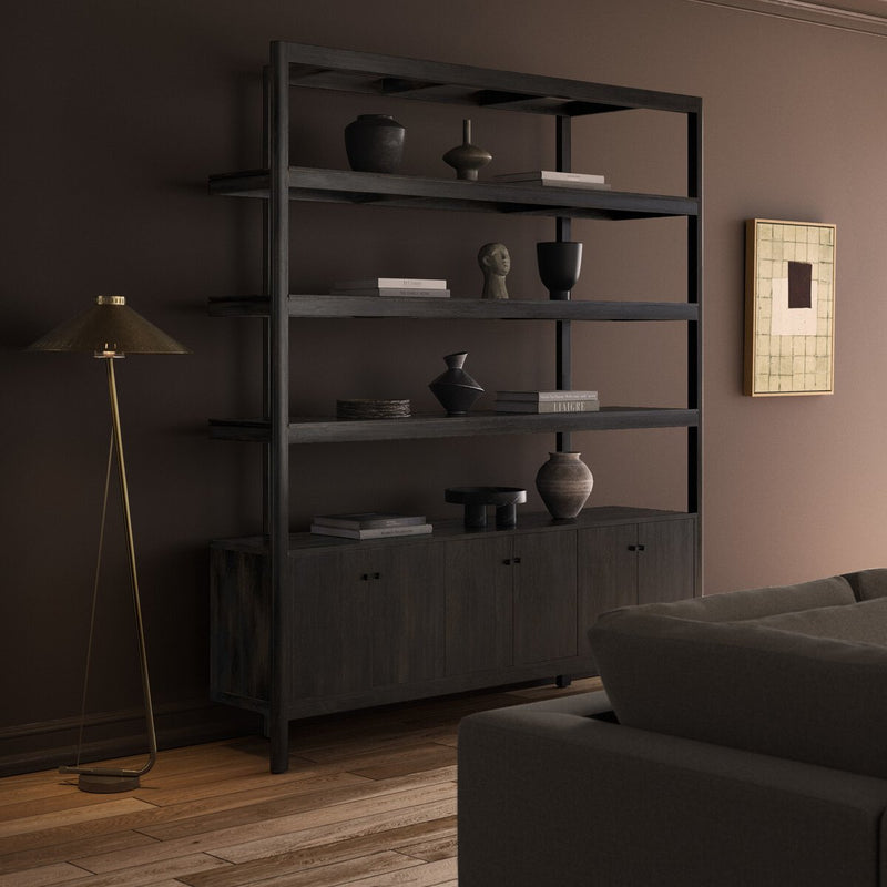 Reza Wide Bookcase - Worn Black Parawood