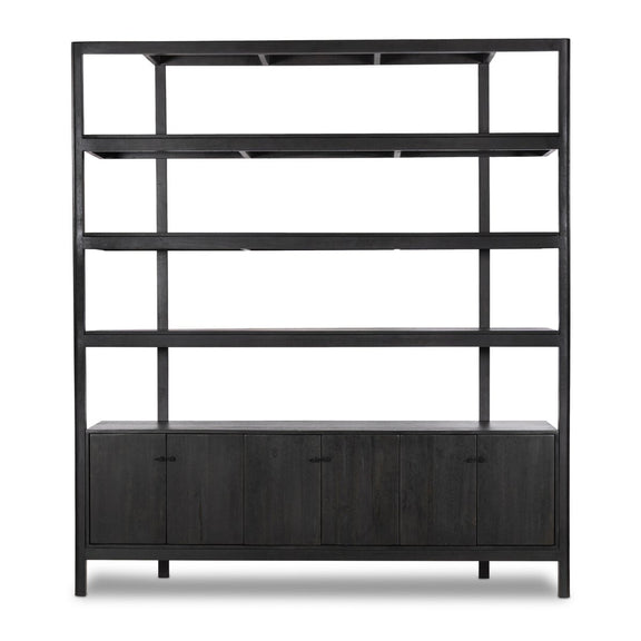 Reza Wide Bookcase - Worn Black Parawood